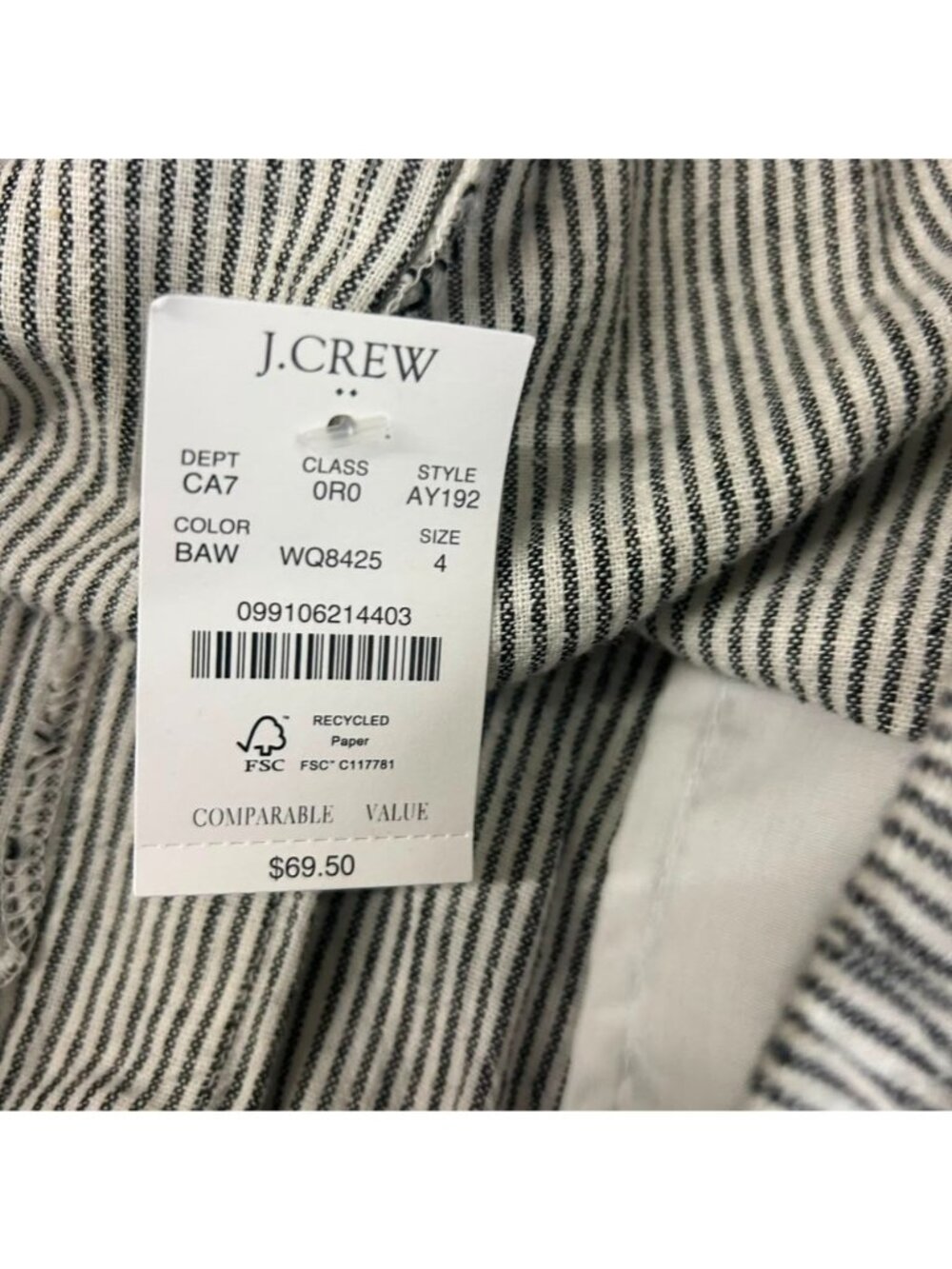 J.Crew Factory Pants Womens Size 4 Gray/White Striped Linen Blend Drawstring NWT - Picture 11 of 16